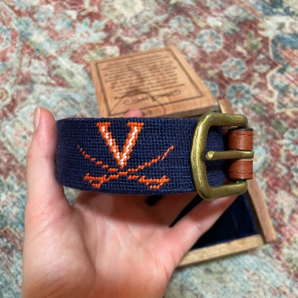 Smathers and Branson UVA V Sabres Needlepoint Belt in Dark Navy - Picture 5 of 8